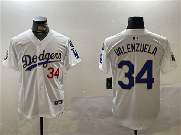 Los Angeles Dodgers #34 Toro Valenzuela White Gold 2024 World Series With Fernando Memorial Patch Home Limited Stitched Jersey - Click Image to Close